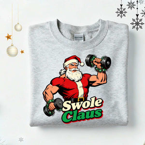 Swole Claus Gym Christmas Sweatshirt – funny fitness Santa lifting weights holiday meme sweatshirt by Memez.Store.
