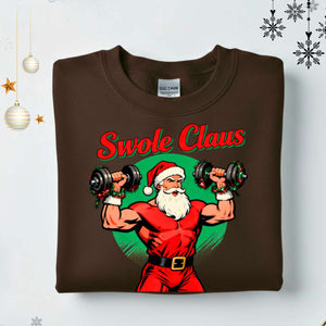 Swole Claus Retro Christmas Sweatshirt – vintage gym Santa lifting weights meme sweatshirt by Memez.Store.