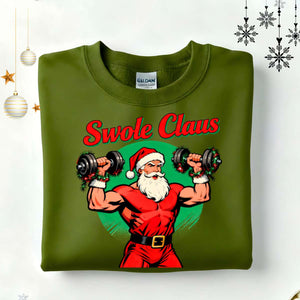 Swole Claus Retro Christmas Sweatshirt – vintage gym Santa lifting weights meme sweatshirt by Memez.Store.