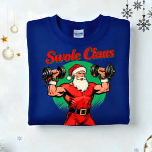 Swole Claus Retro Christmas Sweatshirt – vintage gym Santa lifting weights meme sweatshirt by Memez.Store.