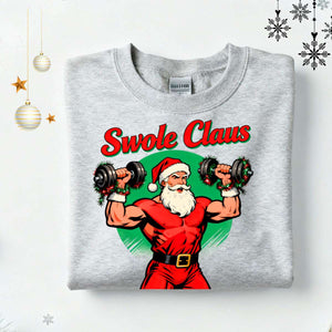 Swole Claus Retro Christmas Sweatshirt – vintage gym Santa lifting weights meme sweatshirt by Memez.Store.