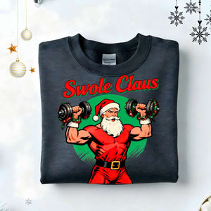 Swole Claus Retro Christmas Sweatshirt – vintage gym Santa lifting weights meme sweatshirt by Memez.Store.