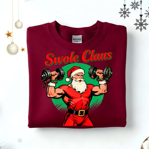 Swole Claus Retro Christmas Sweatshirt – vintage gym Santa lifting weights meme sweatshirt by Memez.Store.