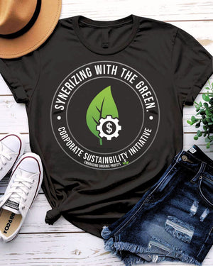 Synerizing With Green St. Patrick's Day Tee with pie chart to shamrock on model