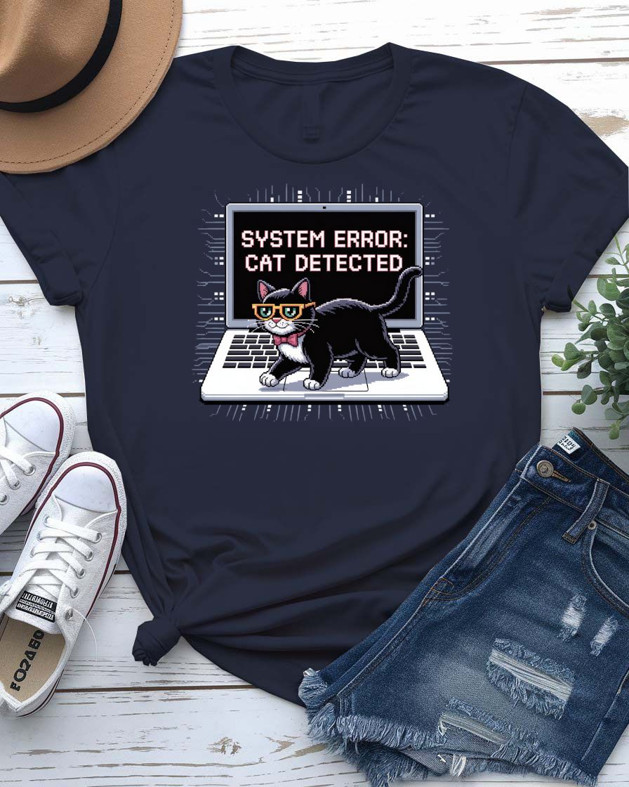 “System Error cat meme on glitch t-shirt by Memez Store”