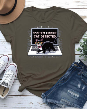 “System Error cat meme on glitch t-shirt by Memez Store”