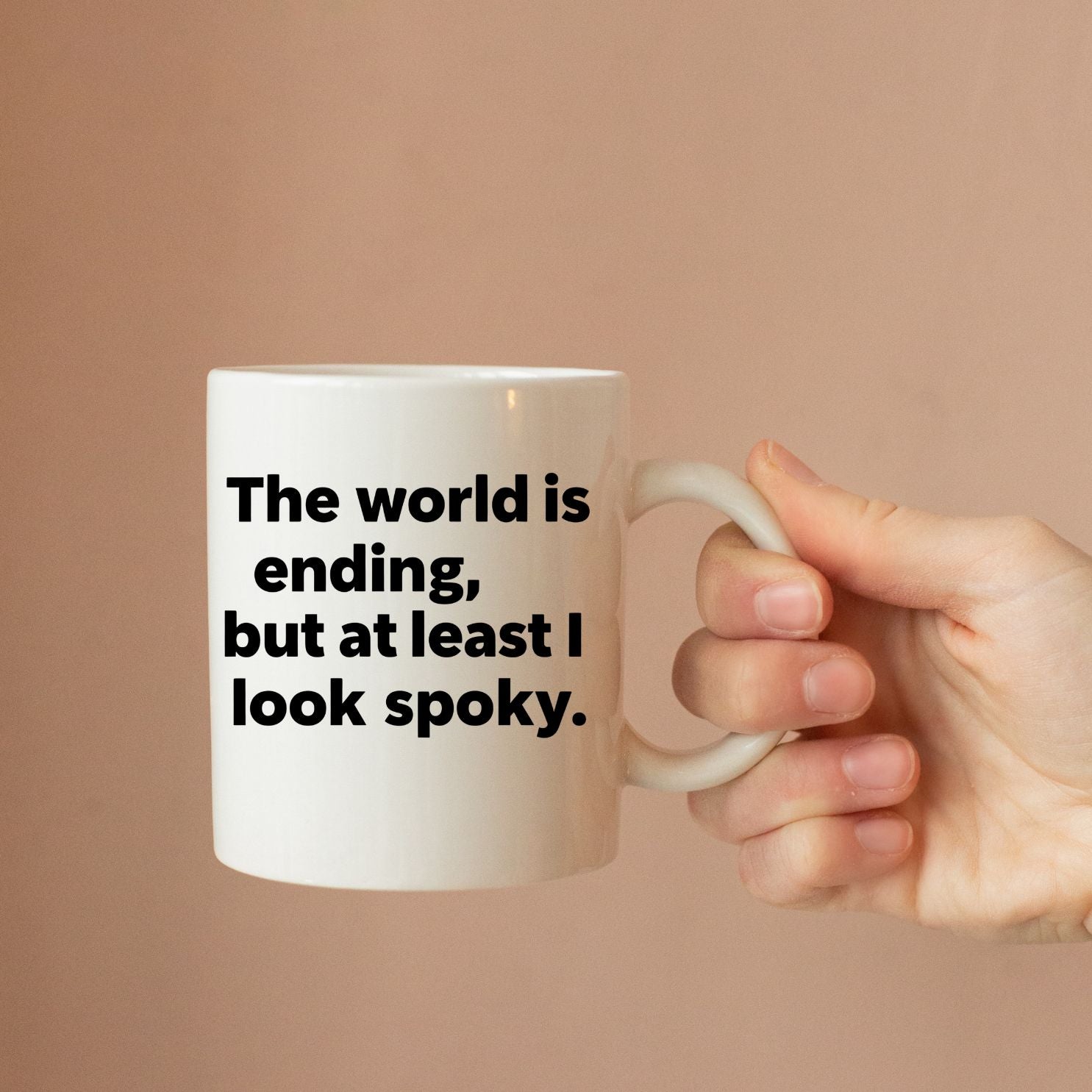 Sarcastic ceramic mug with World Is Ending design