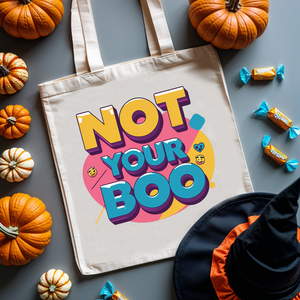 Tote bag with “Not Your Boo” meme text in bold font – Halloween design by Memez Store