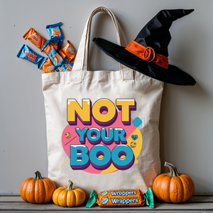 Tote bag with “Not Your Boo” meme text in bold font – Halloween design by Memez Store