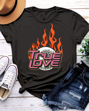 True Love Streetwear Tee with imperfect interlocking hearts on model