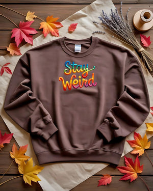 Unisex Cozy Sweatshirt with Embroidered Funny Text Stay Weird