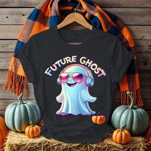 Unisex Halloween T-shirt with “Future Ghost” typography, styled with ghostly elements and blackwhite color palette – Memez Store funny apparel