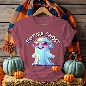 Unisex Halloween T-shirt with “Future Ghost” typography, styled with ghostly elements and blackwhite color palette – Memez Store funny apparel