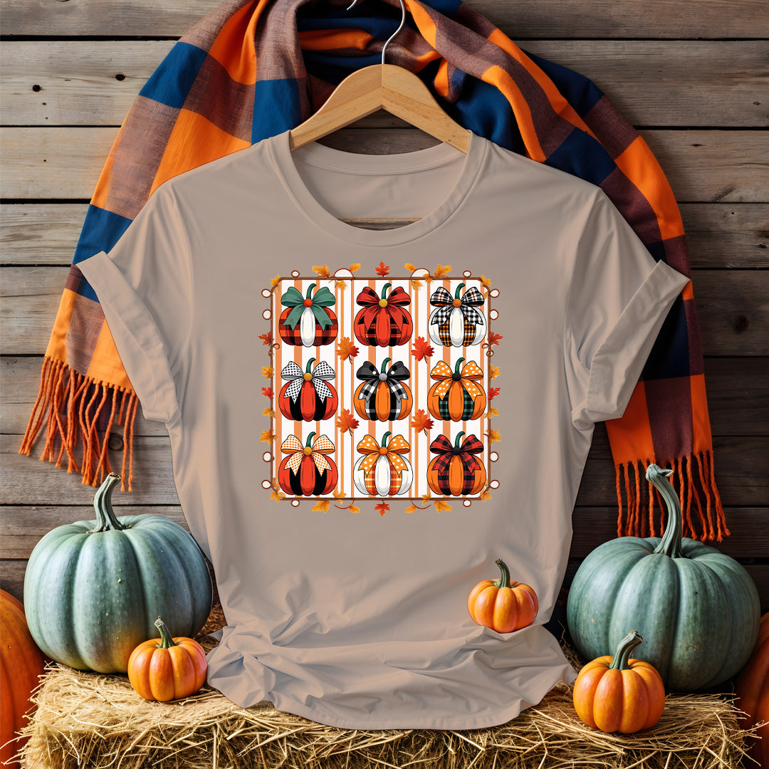 Unisex Halloween t-shirt with funny spooky meme text, printed on black and orange cotton shirt featuring pumpkins, ghosts, and bats