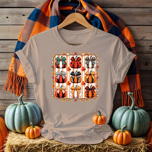 Unisex Halloween t-shirt with funny spooky meme text, printed on black and orange cotton shirt featuring pumpkins, ghosts, and bats