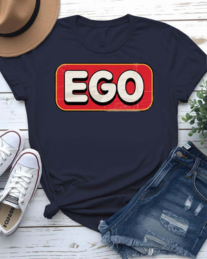 Unisex meme t-shirt with “Self Ego” text in bold modern typography, styled with a confident pose.