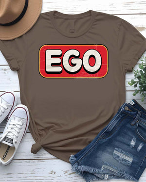 Unisex meme t-shirt with “Self Ego” text in bold modern typography, styled with a confident pose.