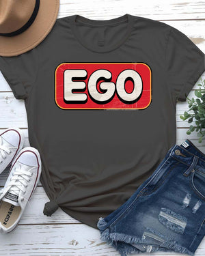 Unisex meme t-shirt with “Self Ego” text in bold modern typography, styled with a confident pose.