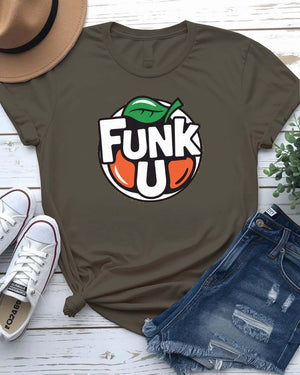 Unisex t-shirt with bold “Funk You” parody meme design in retro fot, perfect for fans of sarcasm, attitude, and humorous fashion.