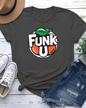 Unisex t-shirt with bold “Funk You” parody meme design in retro fot, perfect for fans of sarcasm, attitude, and humorous fashion.