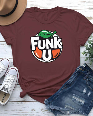 Unisex t-shirt with bold “Funk You” parody meme design in retro fot, perfect for fans of sarcasm, attitude, and humorous fashion.
