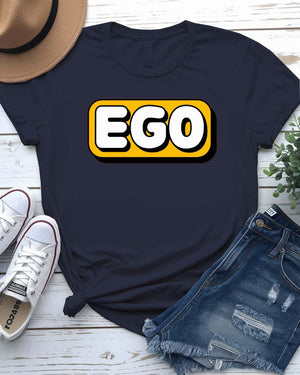 Unisex t-shirt with bold text “SELF EGO” printed in large, minimalist font – sarcastic meme fashion by Memez Store.