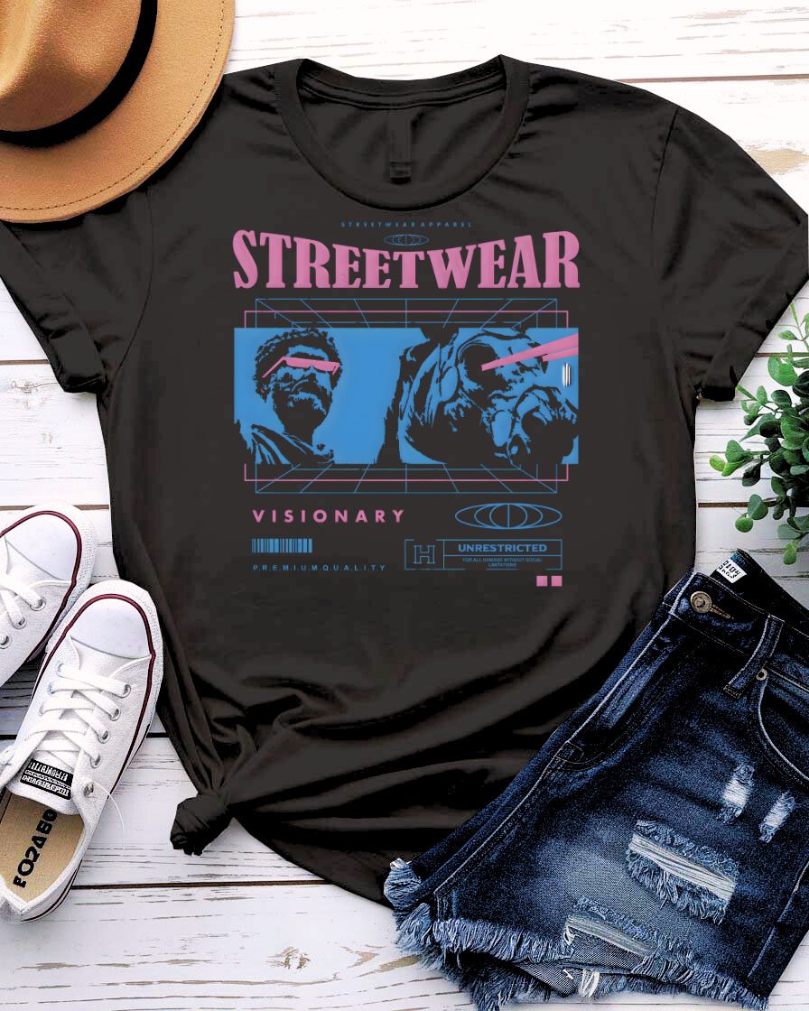 Visionary Urban Style Tee with abstract third eye geometric design on model