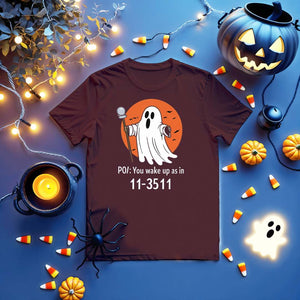 Unisex Halloween ghost shirt with funny morning quote