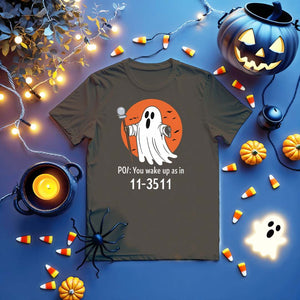 Unisex Halloween ghost shirt with funny morning quote