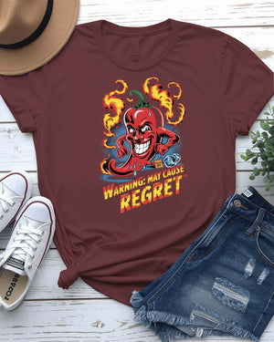 “Warning May Cause Regret” funny food meme t-shirt