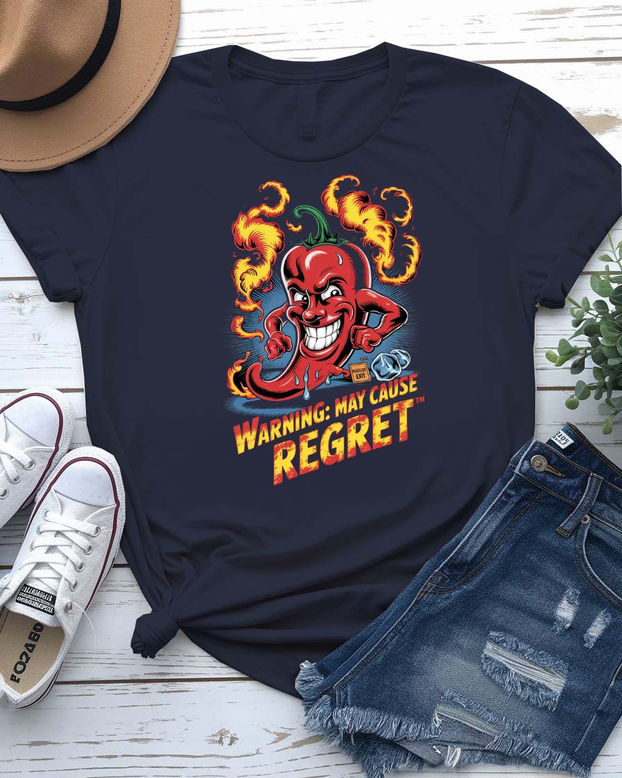 “Warning May Cause Regret” funny food meme t-shirt