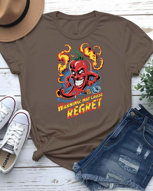 Unisex foodie tee with bold regret warning
