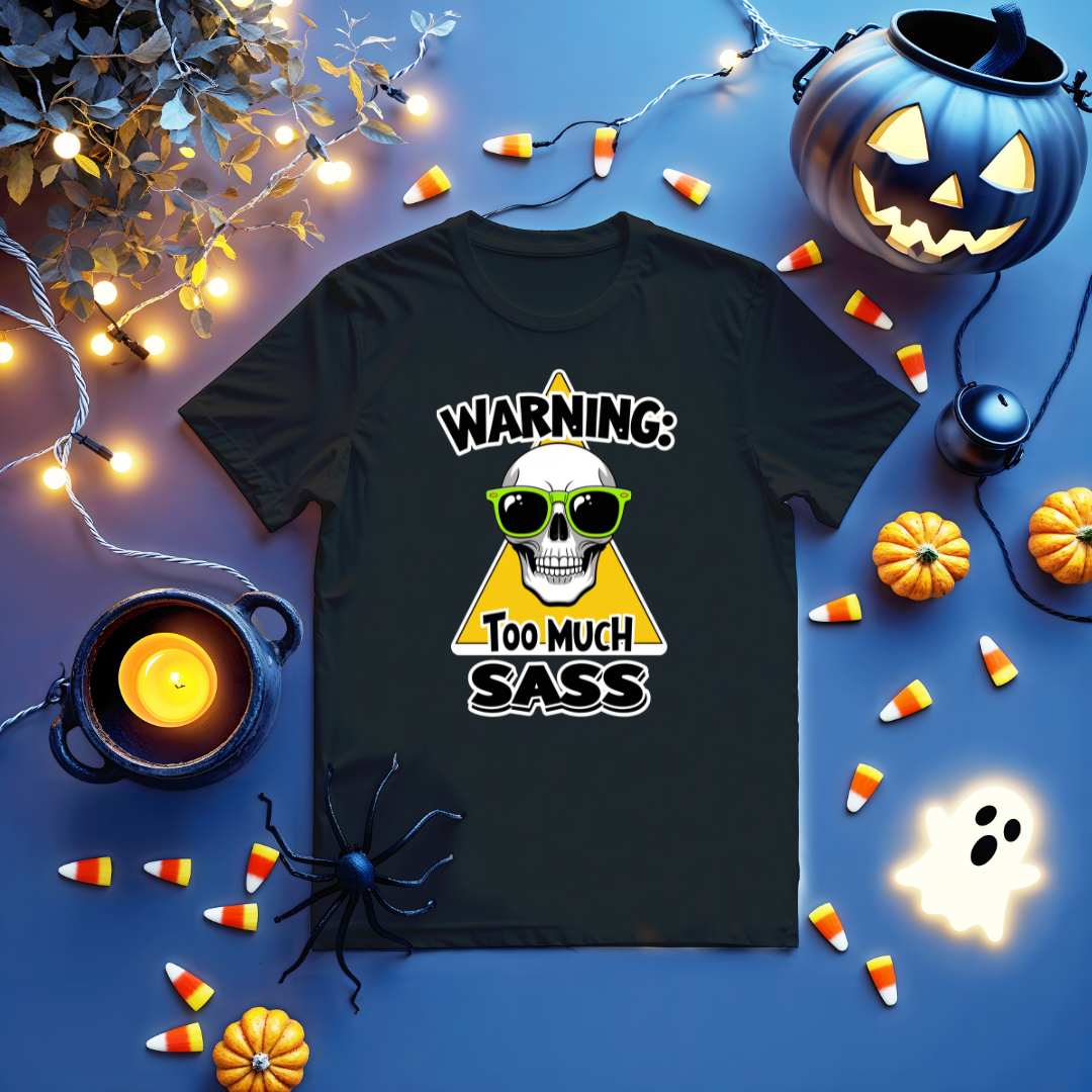 Warning Too Much Sass Funny Skull Tee by Memez Store – Unisex Graphic Meme T-shirt