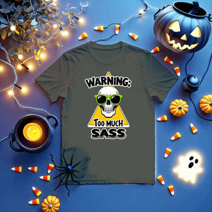 Warning Too Much Sass Funny Skull Tee by Memez Store – Unisex Graphic Meme T-shirt