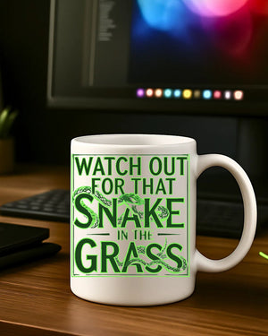Snake in the Grass coffee cup meme design