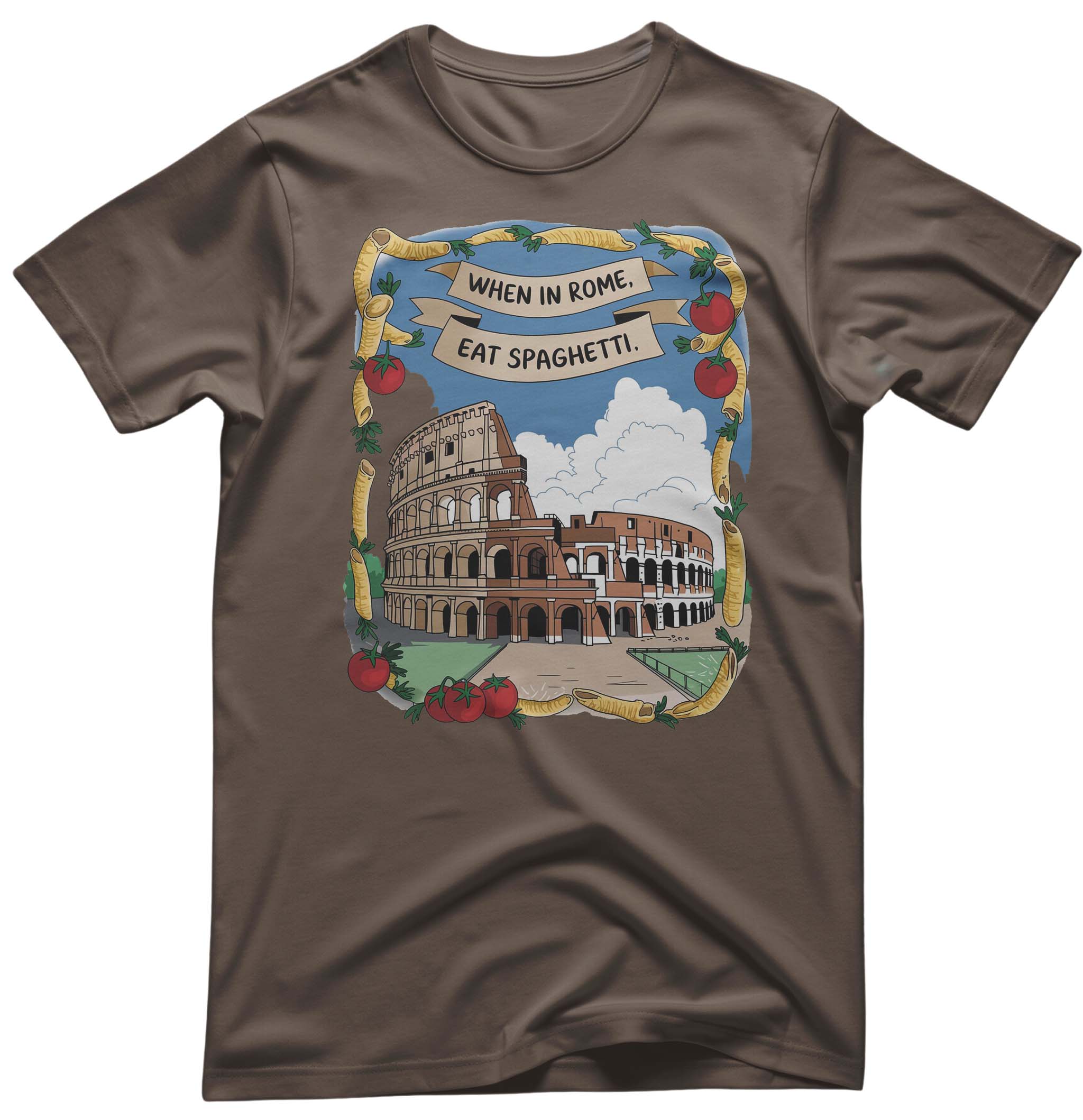 When In Rome East Spaghetti Tee - Food Humor | Memez Store