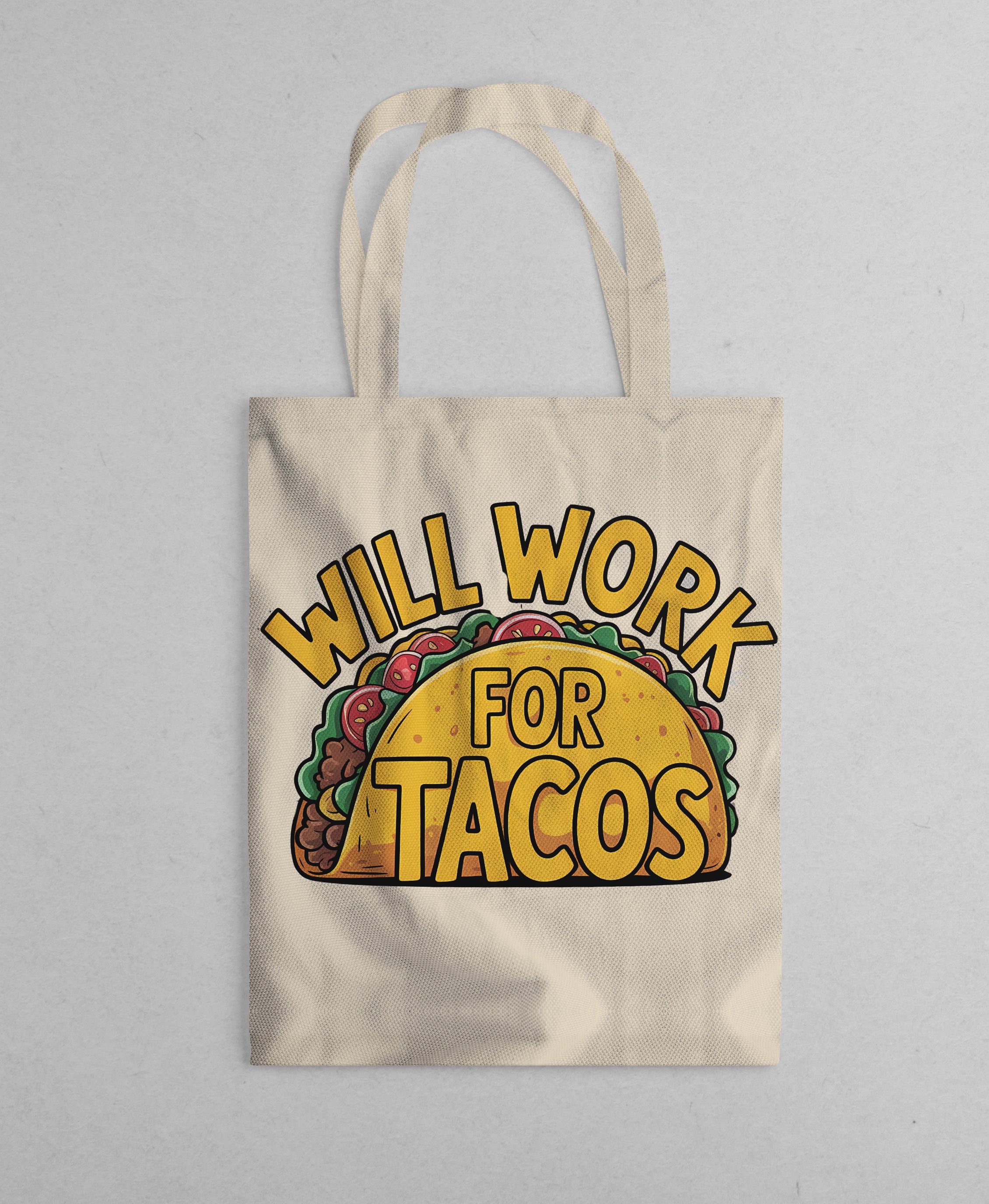 Will Work for Tacos funny tote bag