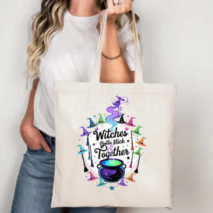 “Witches City Yo Sticks Together Tote Bag – Funny Halloween Witch Canvas Tote”