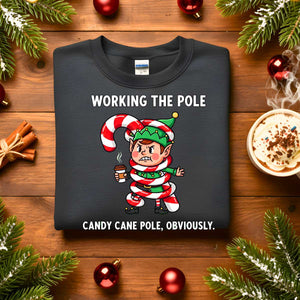 Working The Pole Christmas Sweatshirt – funny adult holiday meme sweatshirt with candy cane pole joke, cozy unisex pullover for festive humor by Memez.Store