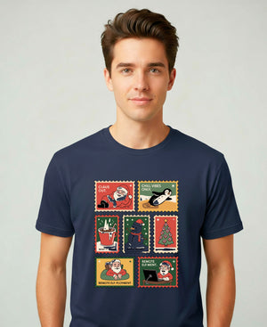 “Xmas Stamp Collection Meme Funny Tee – funny Christmas meme t-shirt with collage of Xmas stamps”