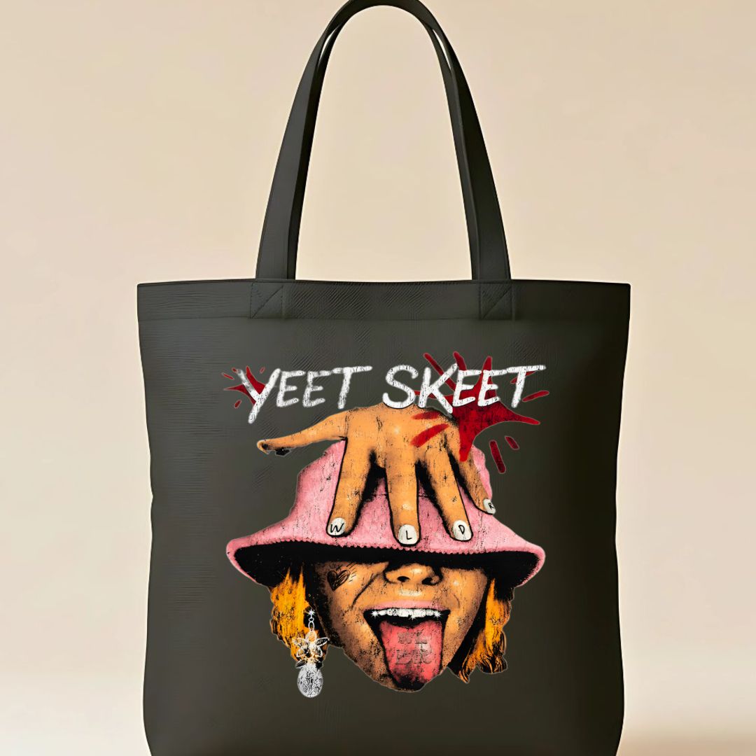 Yet Skeet Tote Bag with bold text design