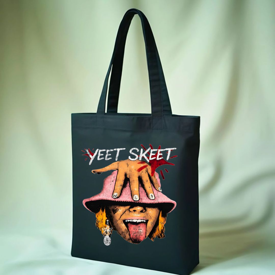 Yet Skeet Tote Bag with bold text design