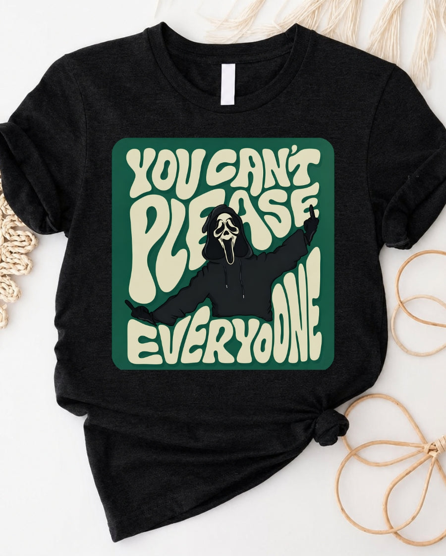 You cant please everyone retro skull t-shirt with pizza and skull graphic