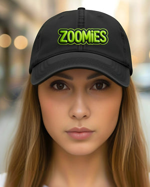 Funny embroidered dog meme cap with Zoomies text