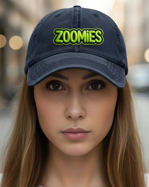 Funny embroidered dog meme cap with Zoomies text