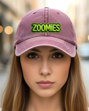 Funny embroidered dog meme cap with Zoomies text