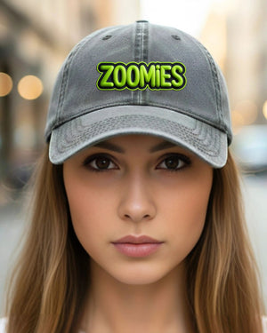 Funny embroidered dog meme cap with Zoomies text