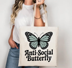 anti social butterfly tote bag