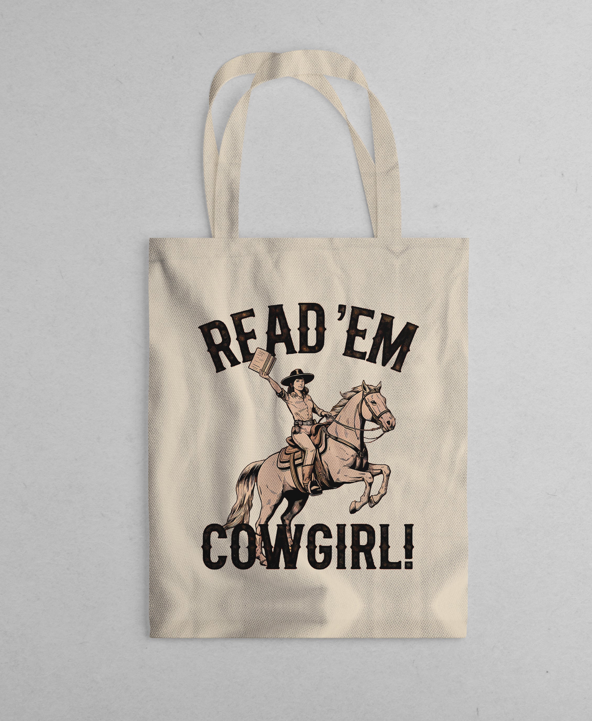 readem cowgirl retro tote bag