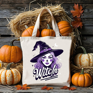 “Witch meme tote bag with cauldron and moon graphic”